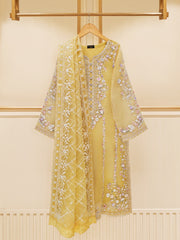 3 Piece - Pure Organza Embroidered Suit S109447