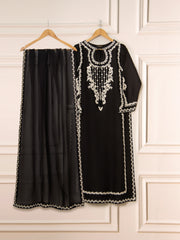 3 Piece- Pure Silk Net Embroidered Suit S111303