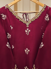 3 Piece - Pure Raw Silk Embroidered Suit S109771