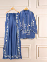 3 Piece - Pure Cotton Net Embroidered Suit S111530