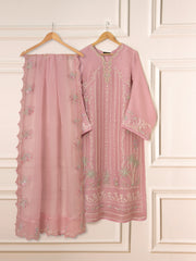 3 Piece - Pure Organza Embroidered Suit S111558