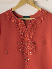 2 Piece- Pure Cotton Net Embroidered Suit S110847