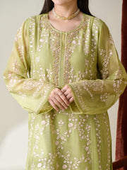 3 Piece - Pure Cotton Net Embroidered Suit S110238