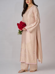 2 Piece- Pure Silk Net Embroidered Suit S110313