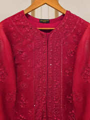 3 Piece - Pure Cotton Net Embroidered Suit S109626