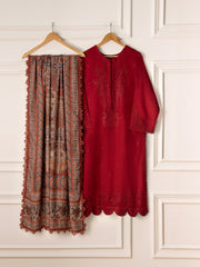 3 Piece- Pure Cotton Net Embroidered Suit S110884