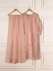 3 Piece - Pure Organza Embroidered Suit S111273
