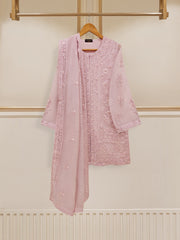 3 Piece - Pure Cotton Net Embroidered Suit S109665