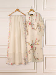 3 Piece- Pure Organza Embroidered Suit S111237