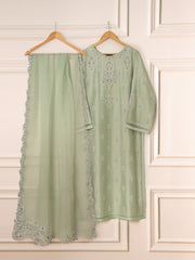 3 Piece- Pure Silk Net Embroidered Suit S111573
