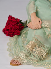 3 Piece - Pure Cotton Net Embroidered Suit S110331