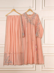3 Piece- Pure Silk Net Embroidered Suit S111576