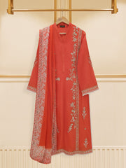 3 Piece - Pure Cotton Net Embroidered Suit S109371