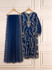 3 Piece - Pure Organza Embroidered Suit S111580