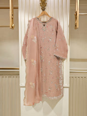 3 Piece - Pure Organza Embroidered Suit S111424