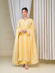 3 Piece - Pure Cotton Net Embroidered Suit S110120