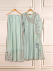 3 Piece- Pure Silk Net Embroidered Suit S111529