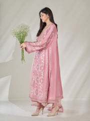 3 Piece- Pure Silk Net Embroidered Suit S110366