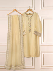3 Piece - Pure Cotton Net Embroidered Suit S111469
