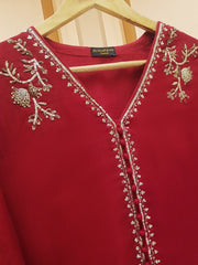 3 Piece - Pure Cotton Net Embroidered Suit S109017