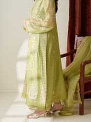 3 Piece - Pure Cotton Net Embroidered Suit S110238