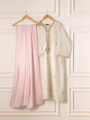 3 Piece - Pure Cotton Net Embroidered Suit S110680