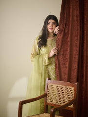 3 Piece - Pure Cotton Net Embroidered Suit S110238