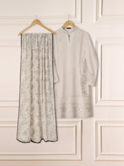 3 Piece - Pure Cotton Net Embroidered Suit S111250