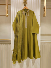 3 Piece - Pure Cotton Net Embroidered Suit S111459