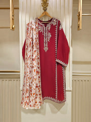 3 Piece - Pure Cotton Net Embroidered Suit S111341