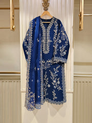 3 Piece - Pure Organza Embroidered Suit S111457