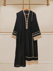 3 Piece - Pure Cotton Net Embroidered Suit S109612