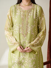 3 Piece - Pure Cotton Net Embroidered Suit S110238
