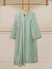 3 Piece - Pure Embroidered Raw Silk Suit S110142