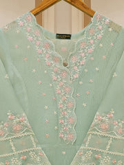 2 Piece - Pure Cotton Net Embroidered Frock S109632
