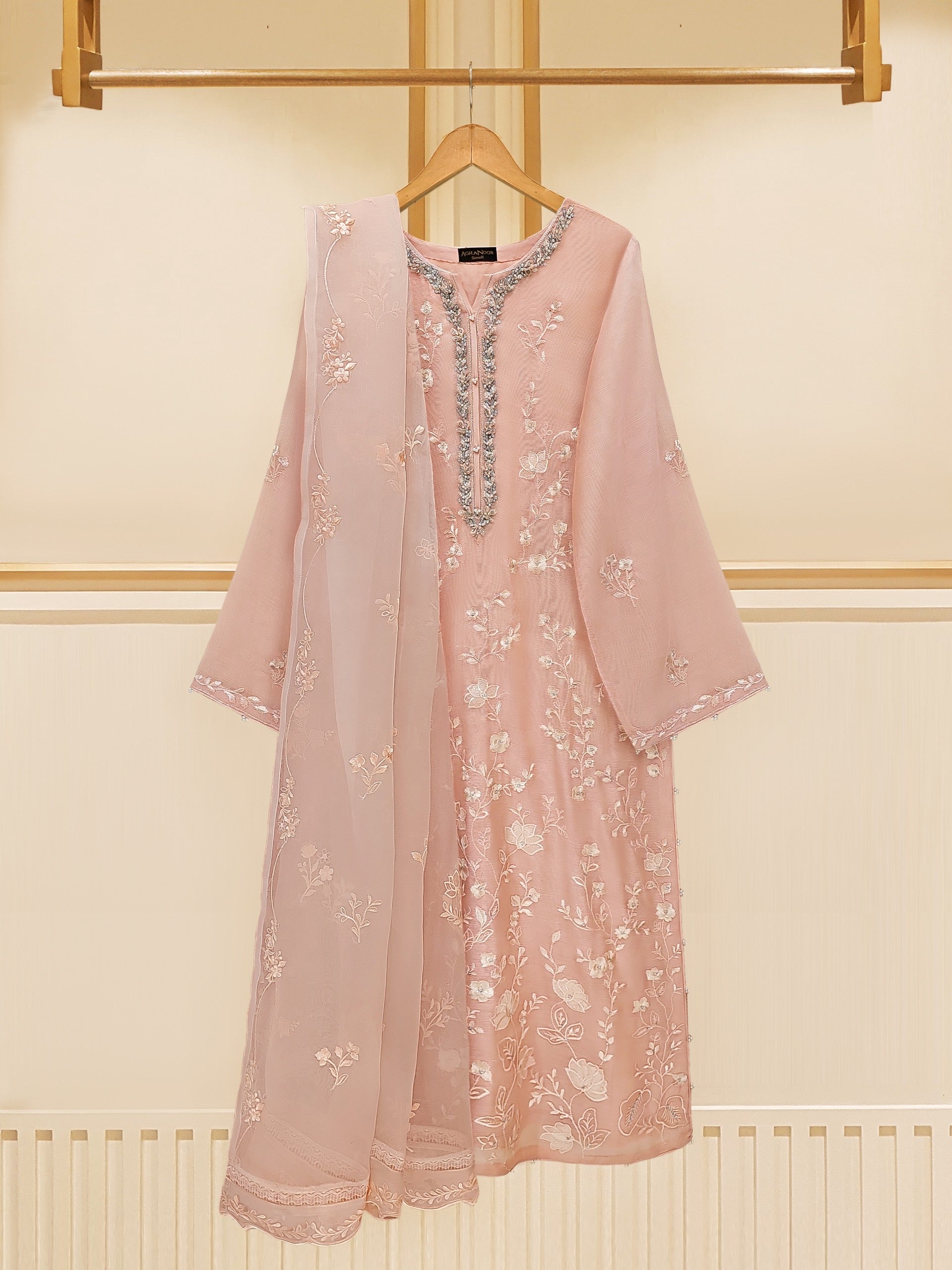 3 Piece Pure Cotton Net Embroidered Suit S109485