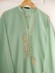 3 Piece - Pure Cotton Net Embroidered Suit S110563
