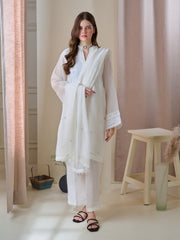 3 Piece - Pure Cotton Net Embroidered Suit S110182