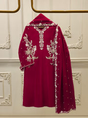 3 Piece - Pure Embroidered Cotton Net Suit S113500