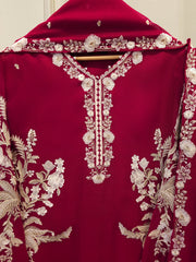 3 Piece - Pure Embroidered Cotton Net Suit S113500