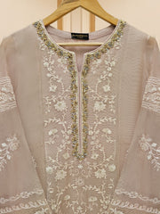 3 Piece - Pure Cotton Net Embroidered Frock S109521