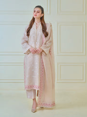 3 Piece - Pure Cotton Net Embroidered Suit S110021
