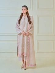 3 Piece - Pure Cotton Net Embroidered Suit S110021