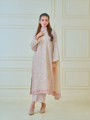 3 Piece - Pure Cotton Net Embroidered Suit S110021