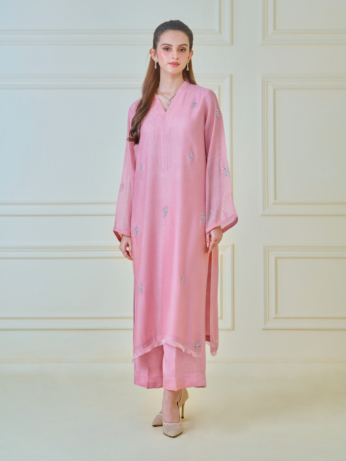 Black Pure Cotton A-line Plazo Suit with Beautiful Embroidery Work on neck & pockets