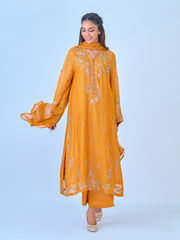 3 Piece - Pure Cotton Net Embroidered Suit S109935