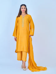 3 Piece- Pure Silk Net Embroidered Suit S109938