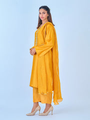 3 Piece- Pure Silk Net Embroidered Suit S109938