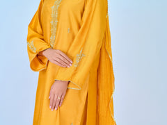 3 Piece- Pure Silk Net Embroidered Suit S109938