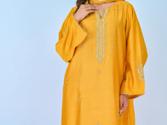 3 Piece- Pure Silk Net Embroidered Suit S109938